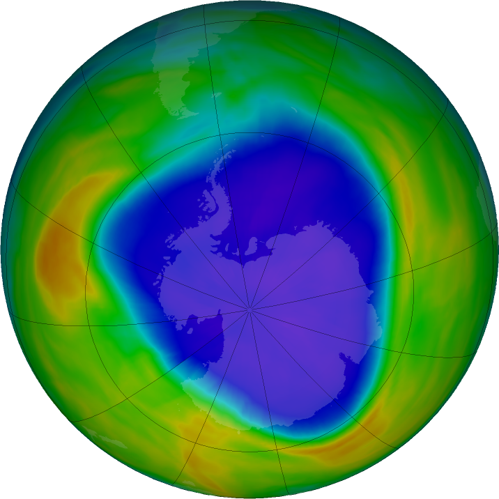 Antarctic ozone map for 20 September 2016